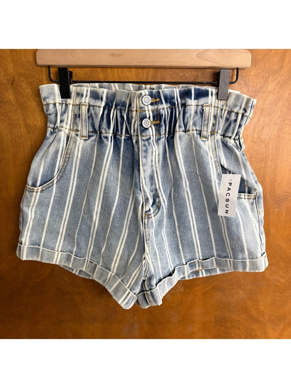 Pacsun Blue & White Striped Paperbag Denim Mom Shorts High Rise NWT Y2K Grunge